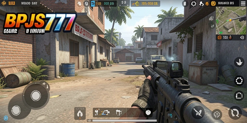 Screenshot dari gameplay intens di BPJS777 menunjukkan aksi menembak yang mendebarkan.