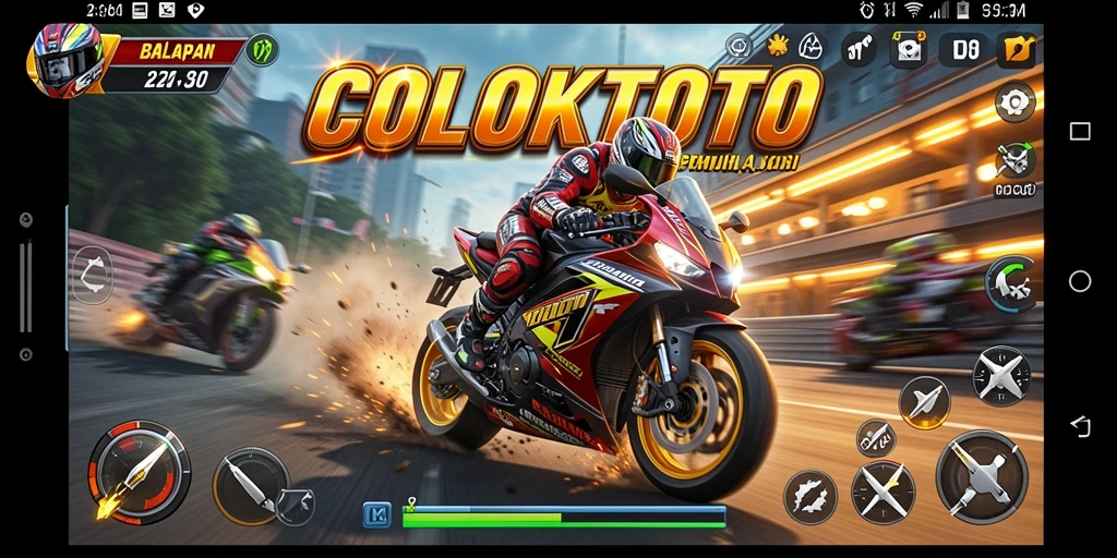 Screenshot COLOKTOTO menampilkan balapan motor yang mendebarkan.
