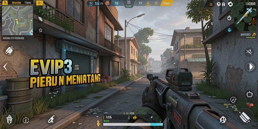 Screenshot gameplay EVIP3 yang menunjukkan aksi tembak-menembak yang intens.