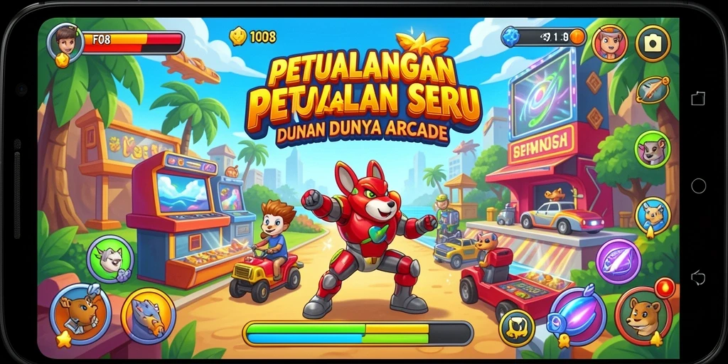 Screenshot utama FO8 menampilkan gameplay arcade yang seru dan menantang.