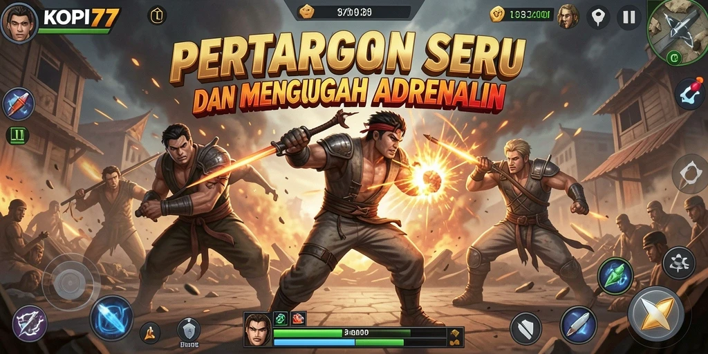 Screenshot gameplay KOPI77 menampilkan pertarungan seru dengan karakter yang beraksi.