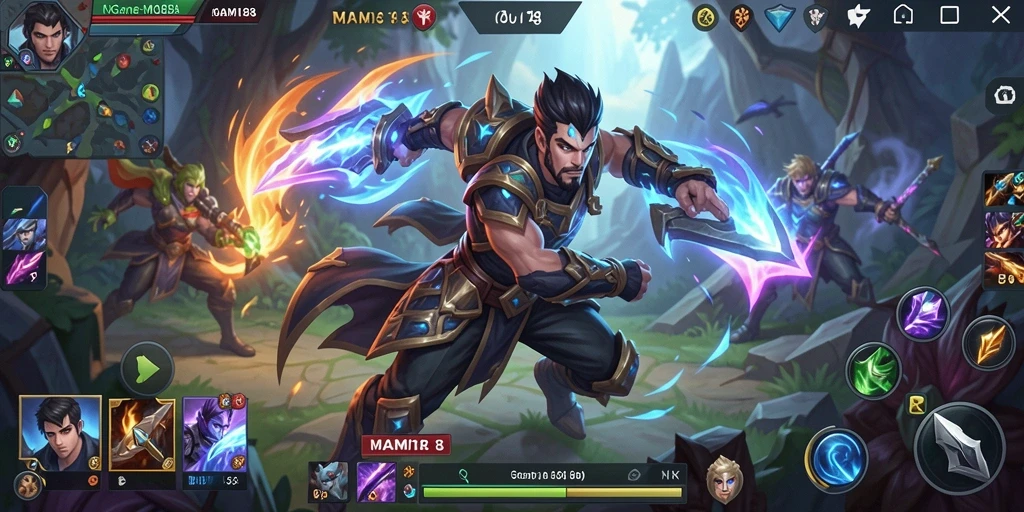Tangkapan layar gameplay <strong>MAMI188</strong> menunjukkan aksi pertarungan MOBA yang mendebarkan.