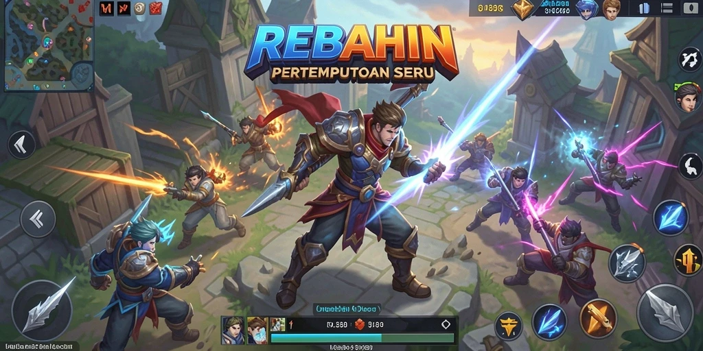 Screenshot menampilkan aksi seru dalam pertempuran MOBA REBAHIN.