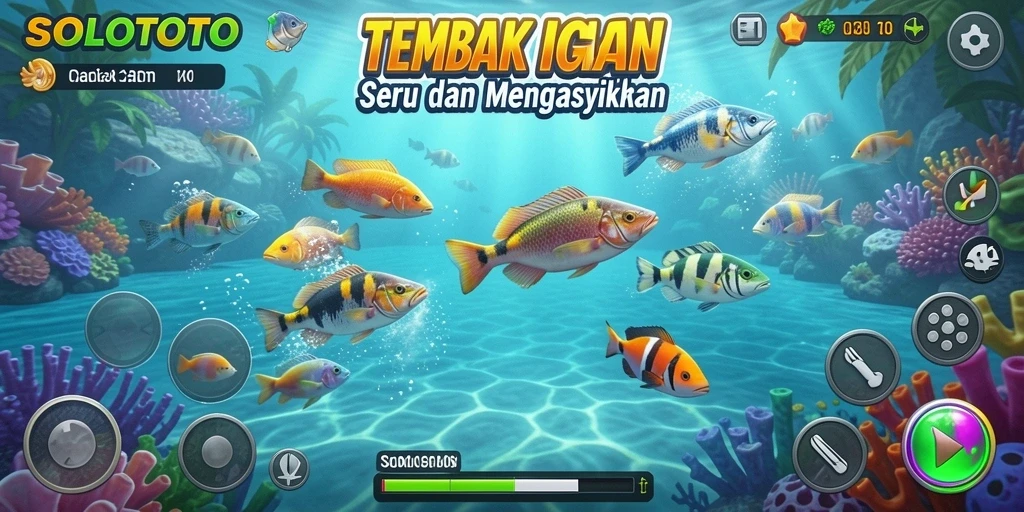 Screenshot utama SOLOTOTO menampilkan aksi menembak ikan yang seru.