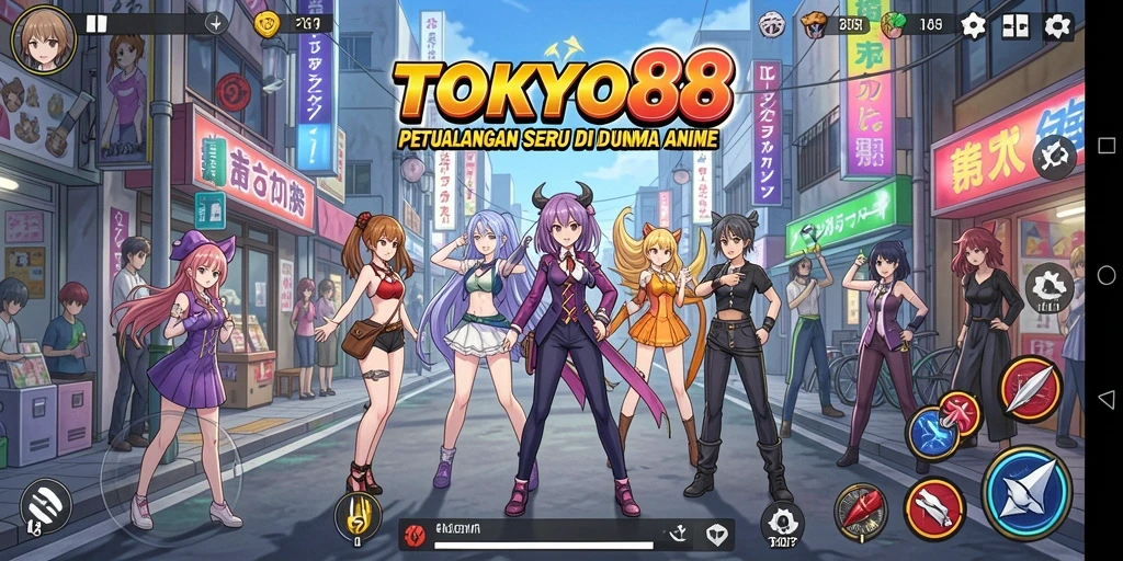 Screenshot utama TOKYO88 menampilkan karakter anime dalam aksi seru.